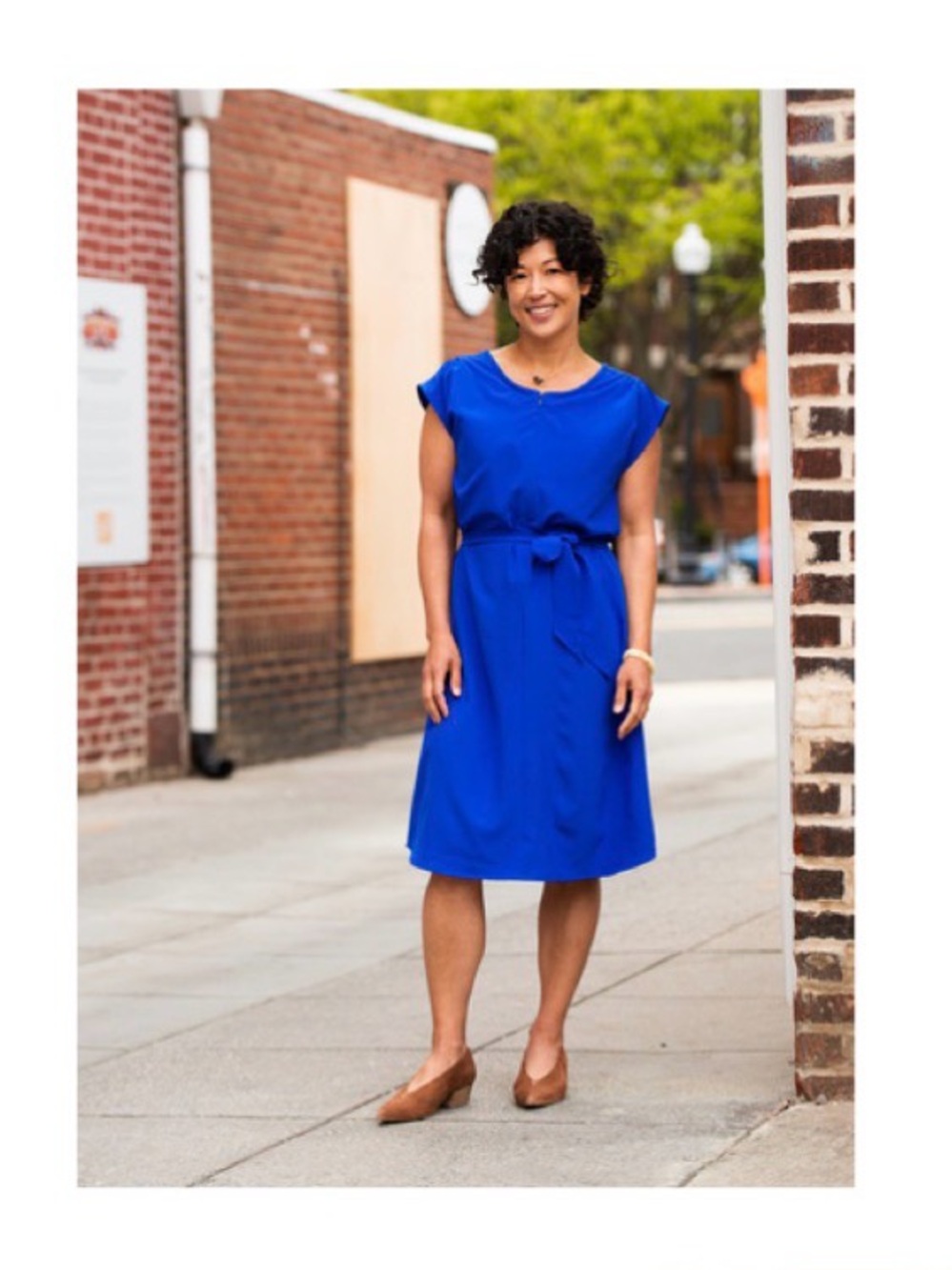 Fulcrum apparel Cap-Sleeve Belted Dress Blue nursing pumping breastfeeding large